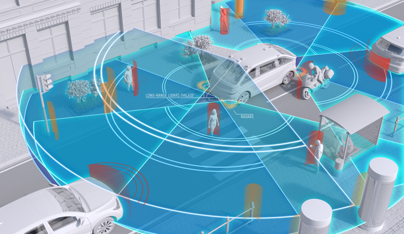 El coche de conducción autónoma de Navya dispone de 10 sensores Lidar, seis cámaras, cuatro radares, dos antenas GNSS y una unidad de medida inercial.