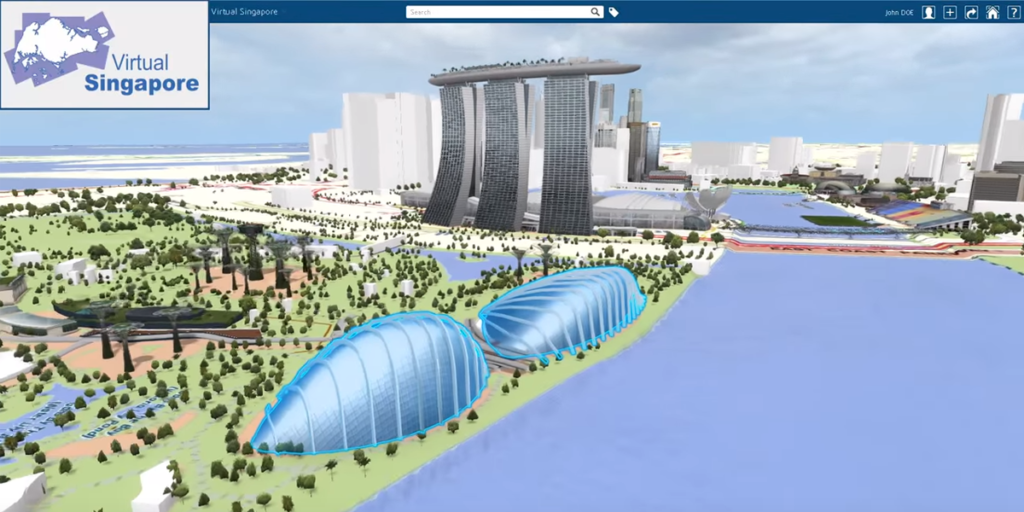 Imagen del gemelo digital de la ciudad de Singapur, una copia virtual exacta.
