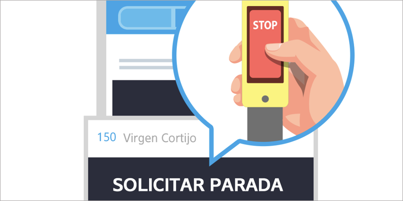 Cuando una persona con discapacidad visual pulsa el botón de "solicitar parada" en la App móvil de la EMT de Madrid, el conductor recibe un aviso en su consola.