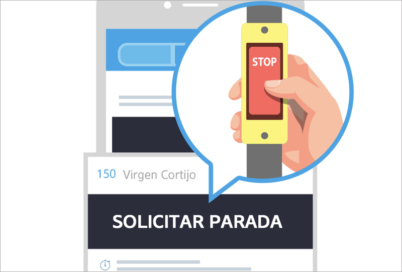 Cuando una persona con discapacidad visual pulsa el botón de "solicitar parada" en la App móvil de la EMT de Madrid, el conductor recibe un aviso en su consola.