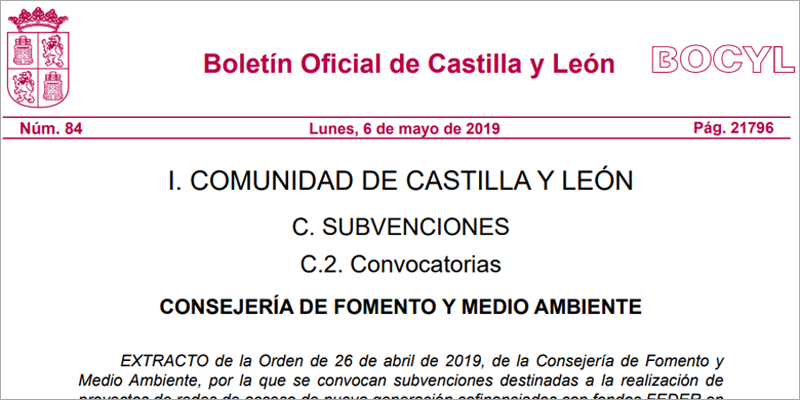 Extracto de la orden de conovocatoria de ayudas para operadores de telecomunicaciones con el fin de llevar la banda ancha a polígonos y áreas logísticas de Castilla y León.