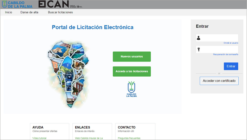 Plataforma electrónica de licitación pública del Cabildo de La Palma (Canarias).