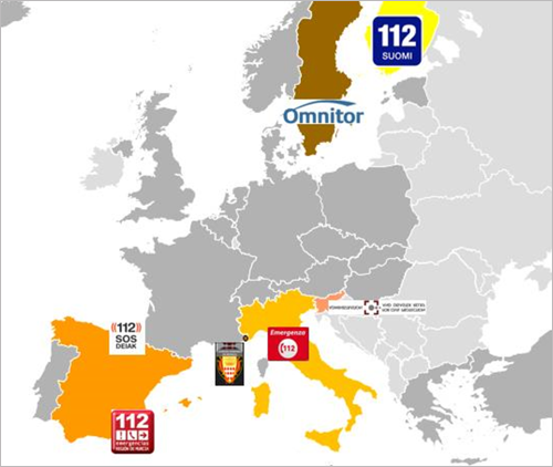 Mapa de Europa que muestra los centros de 112 que la plataforma interoperable ha conectado.