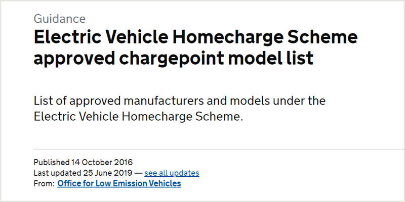 La lista de modelos de puntos de carga aprobados por el Esquema de homologación de vehículos eléctricos del Reino Unido se puede consultar en la web del Ejecutivo.