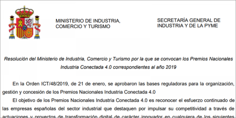 Abre el plazo de presentación de candidaturas de la I edición de los Premios Nacionales de Industria Conectada 4.0