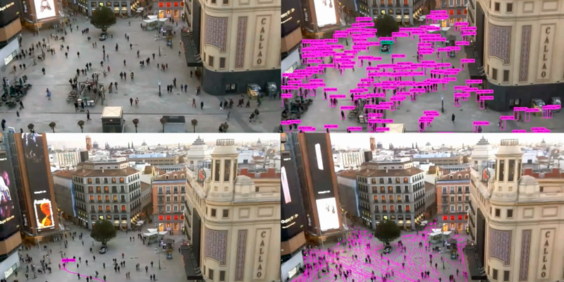 Aplicación de la tecnología de Urban Data Eye, una de las dos empresas emergentes españolas seleccionadas en el programa global de start ups para ciudades del futuro de Arcadis, en la Plaza de Callao,