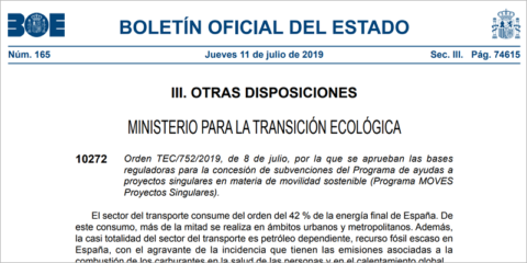 Publicadas las bases que regulan las ayudas a proyectos singulares de movilidad sostenible del Plan Moves