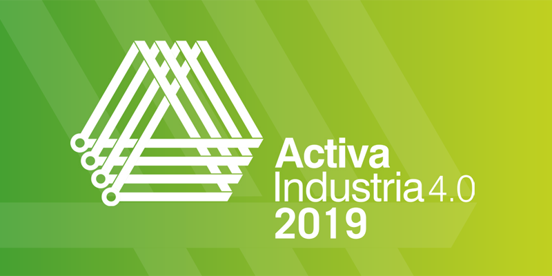 Logo en forma de triángulo del programa junto a su nombre Activa Industria 4.0 2019