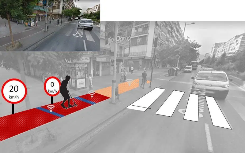 Camino de Ronda (Granada). Vías aptas para bicicletas con modificación para obtener un pavimento inteligente de aviso de reducción de velocidad. Imagen: Universidad de Granada