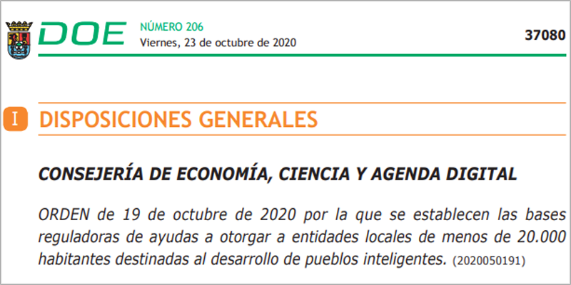 Ayudas para desarrollar proyectos de pueblo inteligente en Extremadura