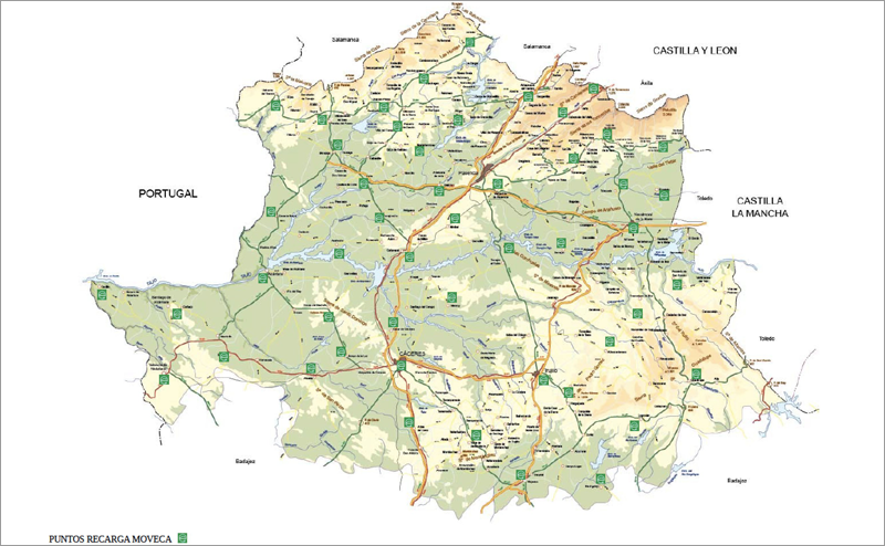 mapa de puntos de recarga de Cáceres