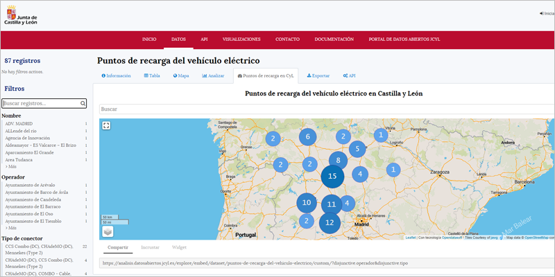 La Junta de Castilla y León publica un mapa web de puntos de recarga de VE en la comunidad