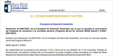 Castilla-La Mancha abre la convocatoria de ayudas del Plan Moves III por valor de 17,2 millones