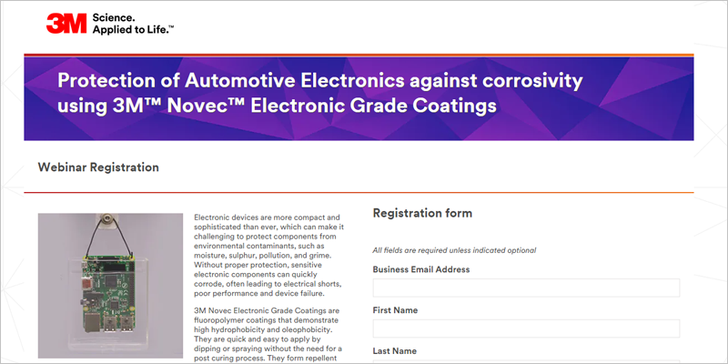 Webinar sobre los revestimientos 3M Novec para proteger la electrónica de automoción ante la corrosión