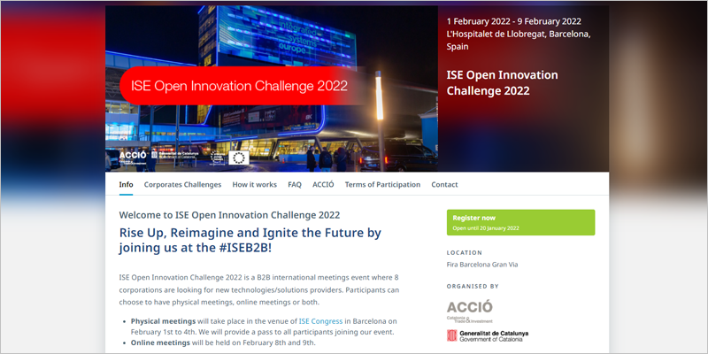 El evento de enlace empresarial ‘ISE Open Innovation Challenge 2022’ tendrá lugar en ISE 2022