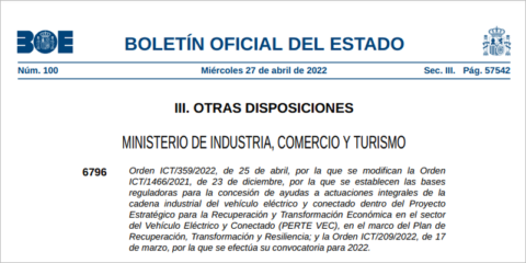 Ampliado el plazo para presentar proyectos al PERTE del vehículo eléctrico y conectado