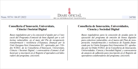 Abierto el plazo de adhesión de operadores del programa Bono Digital de la Comunidad Valenciana