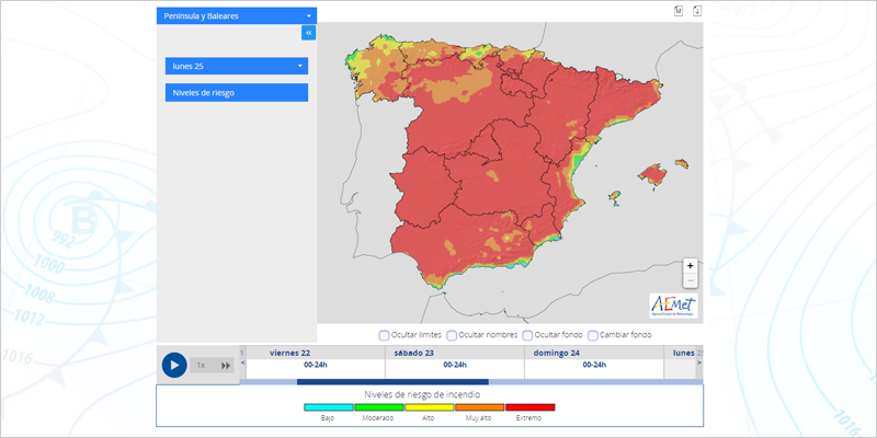 Nuevo visor online de Aemet para predecir el riesgo de incendios forestales con antelación
