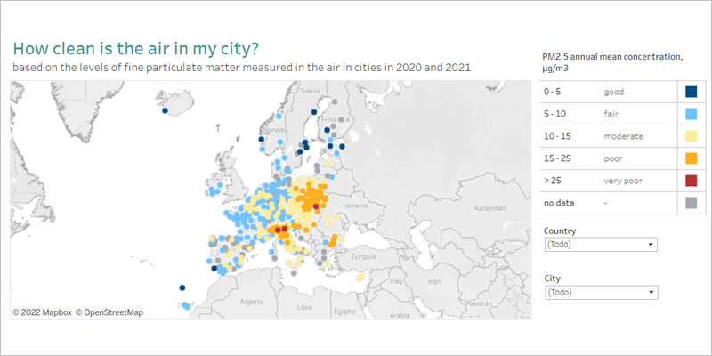 Actualización del visor online de Aema sobre la calidad del aire en las ciudades europeas