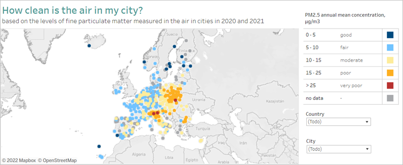 visor de calidad del aire de las ciudades europeas