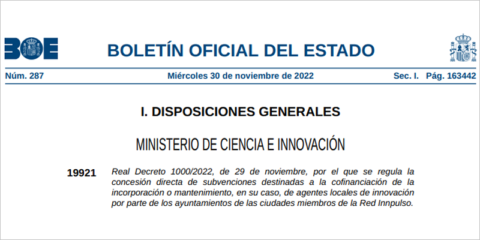 Ayudas para incorporar o renovar agentes de innovación en ayuntamientos de la Red Innpulso