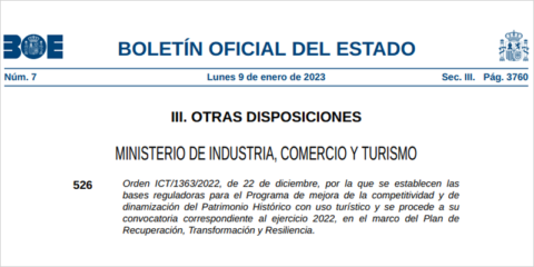 Ayudas para mejorar la competitividad y dinamización del patrimonio histórico con uso turístico