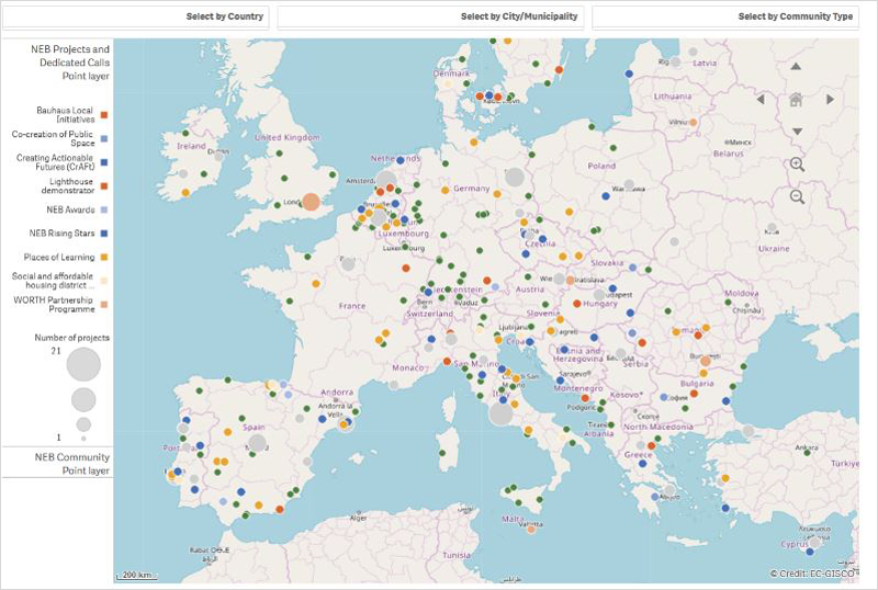 mapa interactivo de la Nueva Bauhaus Europea
