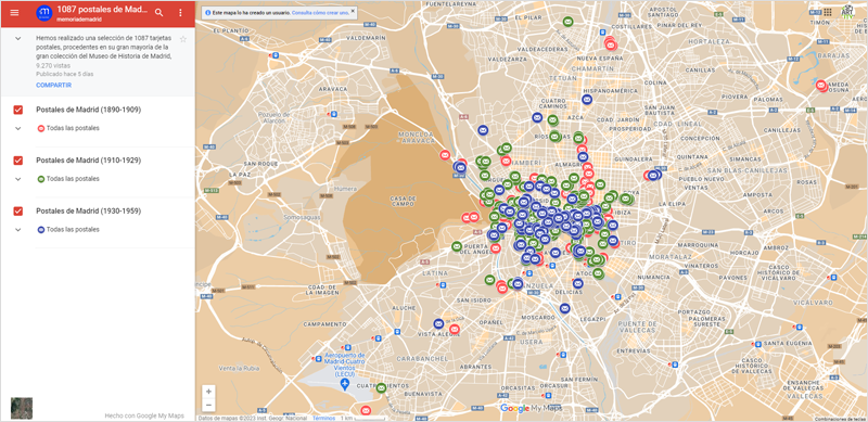 Un mapa virtual con postales históricas geolocalizadas permite observar la evolución de la ciudad de Madrid