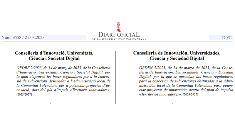 Convocatoria de ayudas para fortalecer el sistema de innovación de la Comunidad Valenciana