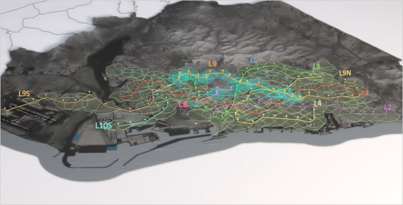 metro en el gemelo digital de Barcelona