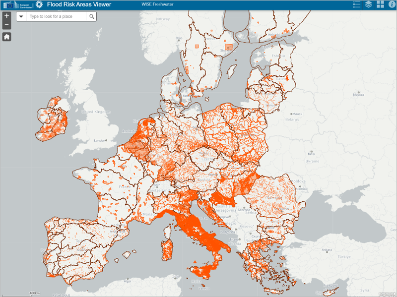 visor online de las zonas con riesgo de sufrir inundaciones en la Unión Europea