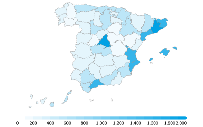 Distribución de puntos de recarga públicos en España.