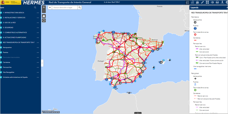 visualizador de mapas Hermes permite consultar información sobre la Red de Transporte de Interés General
