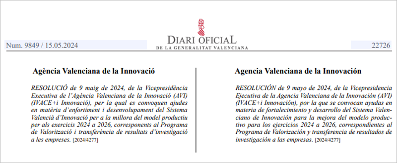 El DOGV publica ayudas para proyectos colaborativos de I+D+i 