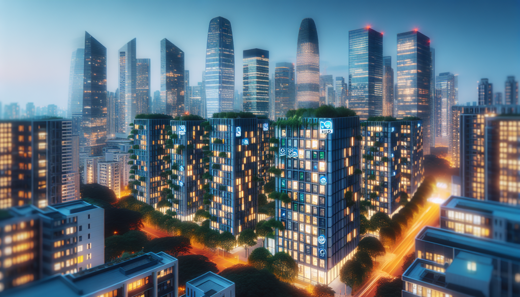 Imagen con un fondo que muestra la fusión de LEED y Ciudades Inteligentes, con un esquema representando la temática LEED.