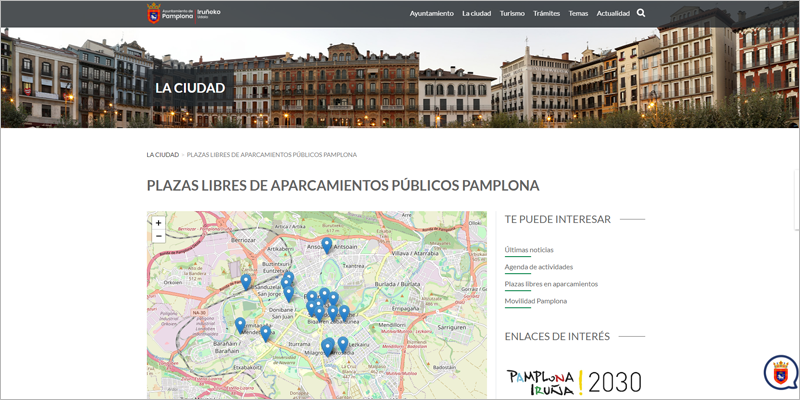 La página web municipal de Pamplona ofrece información en tiempo real sobre la ocupación de los parkings disuasorios