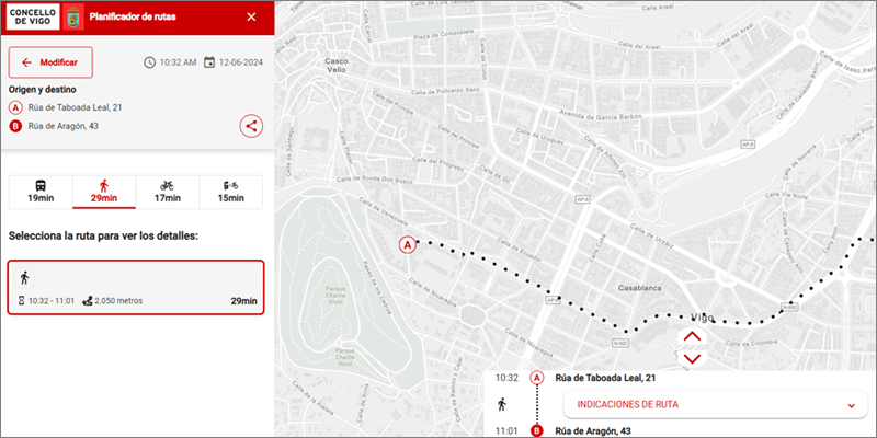 planificador de rutas multimodal de Vigo