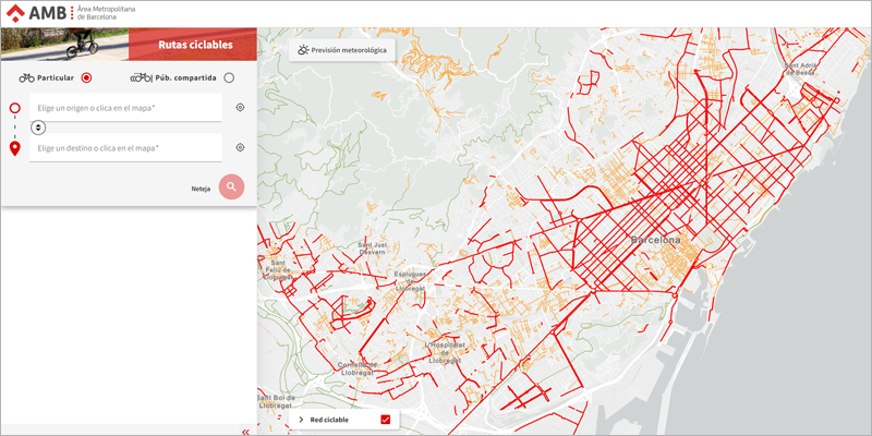 visor de rutas ciclables del Área Metropolitana de Barcelona