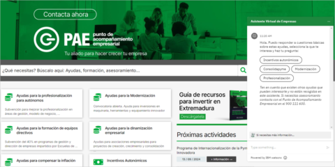 La Junta de Extremadura pone en marcha un asistente virtual basado en IA para empresas y autónomos