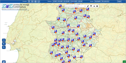Actualizado el visor de puntos de recarga públicos para vehículos eléctricos de Extremadura