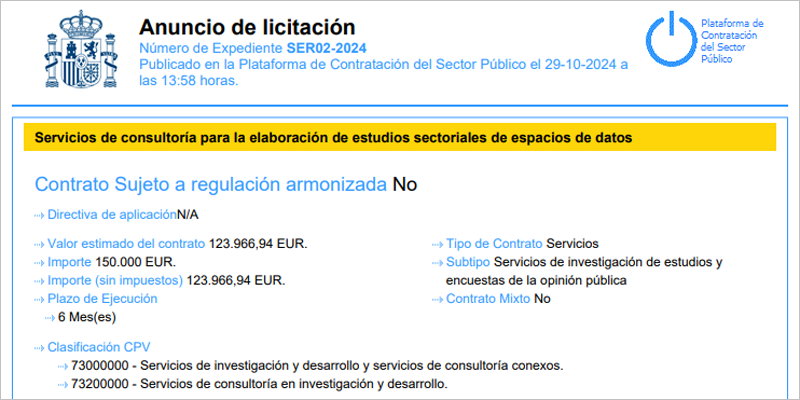 Licitación de Gaia-X España para la elaboración de estudios sectoriales de espacios de datos