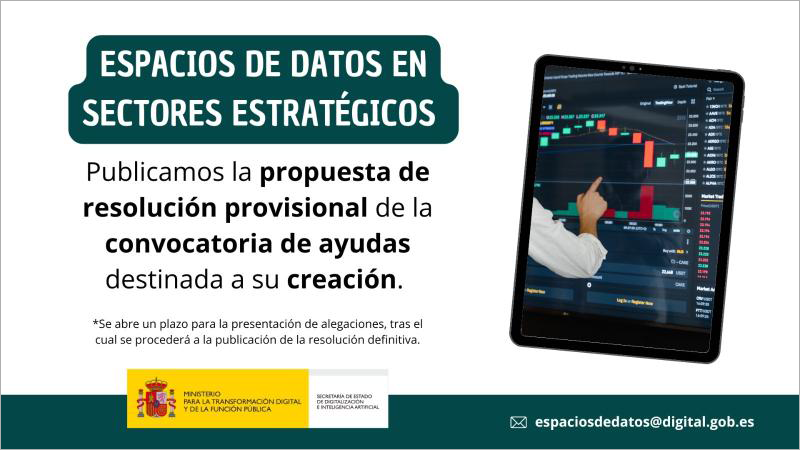 Resolución provisional de las ayudas para crear espacios de datos en sectores estratégicos