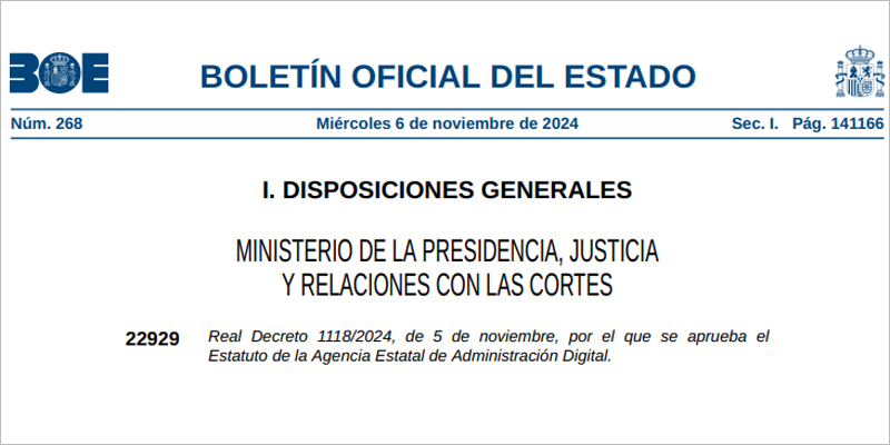 Se aprueba el estatuto de la Agencia Estatal de Administración Digital