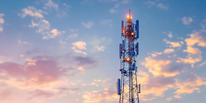 Imagen de una torre de telecomunicaciones contra un cielo atardecer, reflejando avance tecnológico