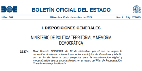 Más de 5,7 millones en ayudas para digitalizar los ayuntamientos de Madrid y Barcelona