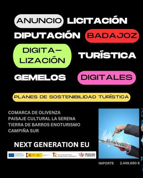 La Diputación de Badajoz licita la construcción de gemelos digitales y actuaciones de digitalización turística 