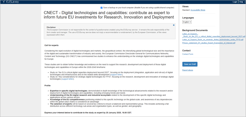 convocatoria de manifestaciones d interés de expertos en tecnologías y capacidades digitales