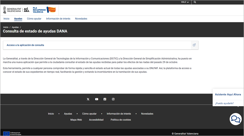 aplicación en la Comunidad Valenciana para consultar el estado de las ayudas por la DANA
