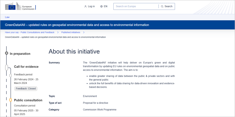 Consulta pública sobre la iniciativa europea GreenData4All para mejorar el acceso a datos ambientales