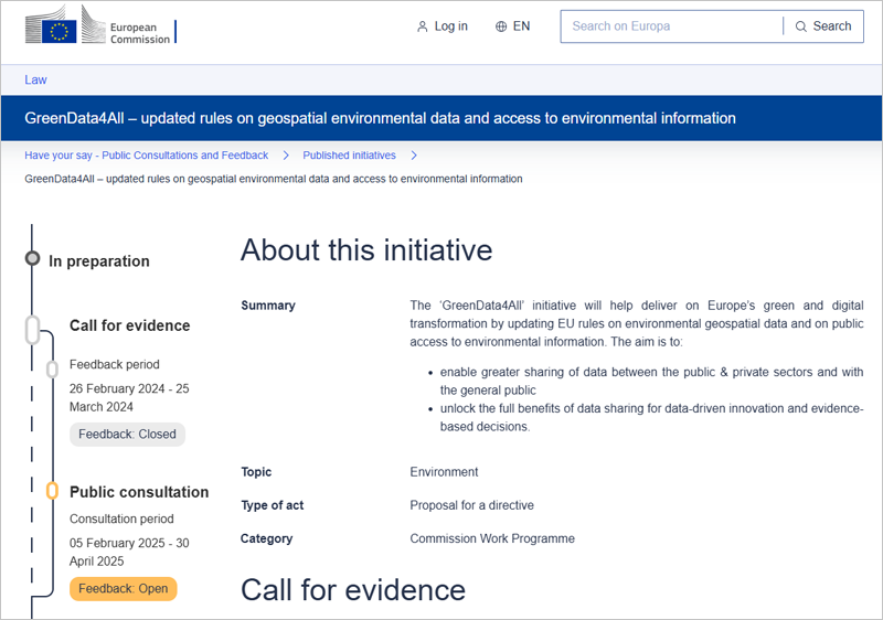 Consulta pública sobre la iniciativa europea GreenData4All 